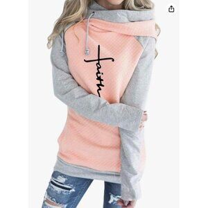FAITH Women Medium Pink Gray Double Hooded Raglan Sleeve Cotton Blend Sweatshirt